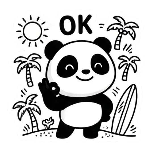 Panda doing OK sign at beach with palm trees Keith Haring Style Panda sticker for expressive chats and social replies.