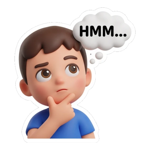 Boy thinking with a thought bubble and Hmm text Little Boy Daily Vibes sticker for expressive chats and social replies.