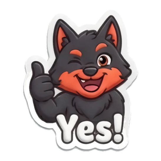 Excited wolf giving thumbs up saying Yes Puffy Wolf Moods sticker for expressive chats and social replies.