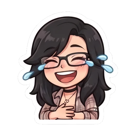 Girl with glasses laughing with tears of joy Chibi Girl Daily Life sticker for expressive chats and social replies.