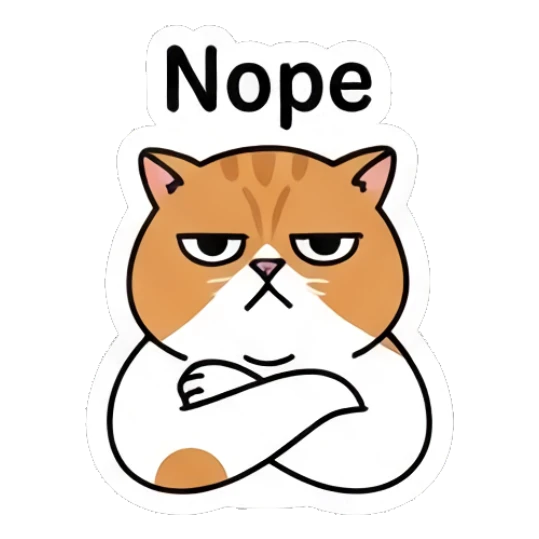 Disapproving ginger cat with crossed arms and 'Nope' text. Ginger Cat Daily Vibes sticker for expressive chats and social replies.