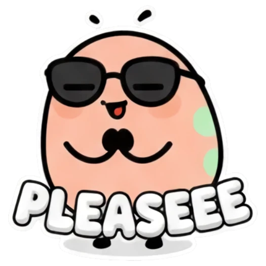 Egg character with hands together pleading text PLEASEEE Puffy Egg Pals sticker for expressive chats and social replies.