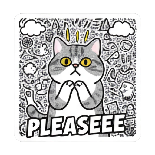 Pleading cat with big eyes and text PLEASEEE Doodle Cat Daily Vibes sticker for expressive chats and social replies.