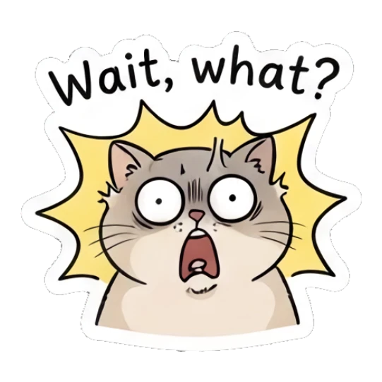 Shocked cat with wide eyes and mouth open saying Wait what Chubby Cat Daily Moods sticker for expressive chats and social replies.