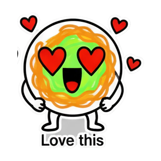 Noodle character with heart eyes and 'Love this' text Noodle Buddy Emotions sticker for expressive chats and social replies.