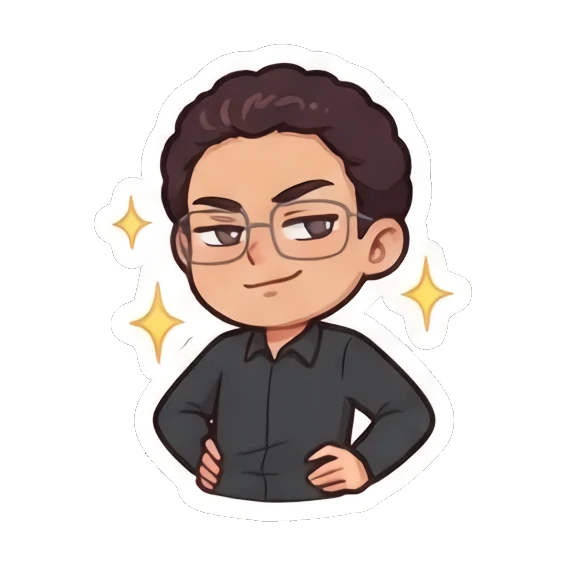 Curly-haired man standing confidently with hands on hips. Curly Haired Guy Expressions sticker for expressive chats and social replies.