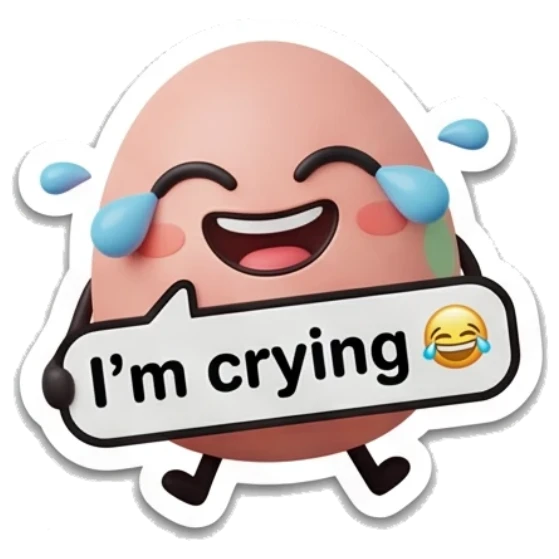 Pink egg laughing while crying with text I'm crying Pink Egg Moods sticker for expressive chats and social replies.