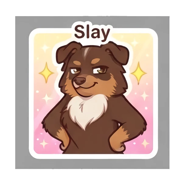 Aussie dog looking confident and slaying with hands on hips. Cheerful Aussie Buddy sticker for expressive chats and social replies.