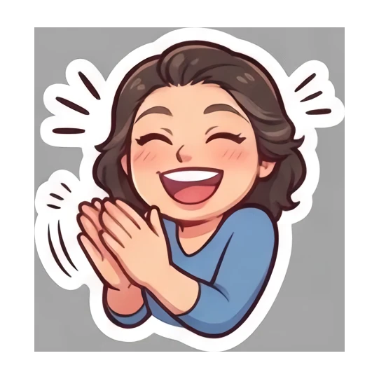 Young woman clapping hands enthusiastically Cheerful Brunette Daily Life sticker for expressive chats and social replies.