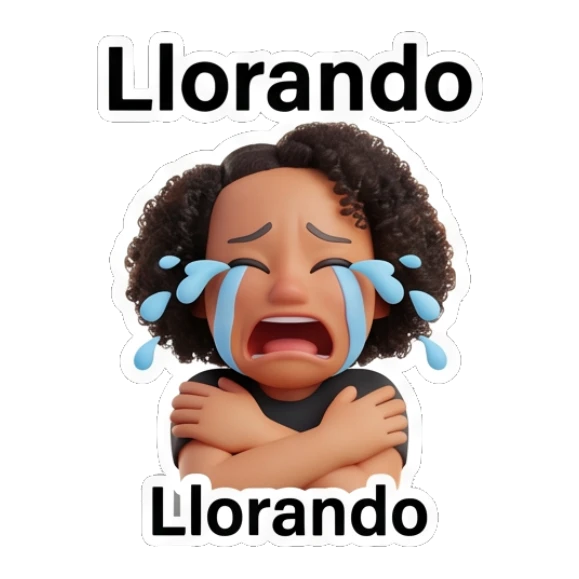 Curly hair girl crying with arms crossed and text Llorando Curly Hair Girl Daily Vibes sticker for expressive chats and social replies.