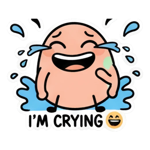 Pink egg character crying with blue tears, text I'M CRYING Little Pink Egg Adventures sticker for expressive chats and social replies.