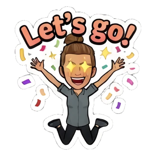 Girl jumping with excitement and confetti with Let's go text Retro Cartoon Girl Daily Life sticker for expressive chats and social replies.