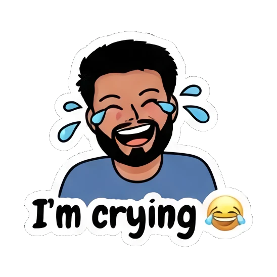 Laughing bearded man with tears of joy. Bearded Guy Daily Vibes sticker for expressive chats and social replies.
