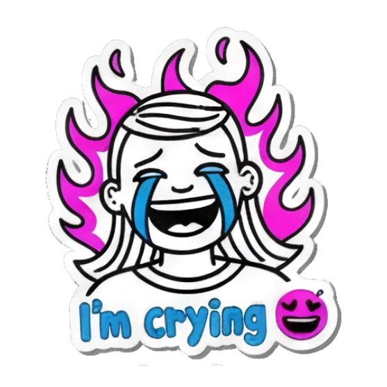 Girl crying with pink aura and text I'm crying Keith Haring Style Doodles sticker for expressive chats and social replies.