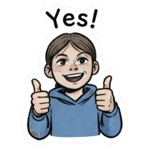 Girl giving double thumbs up with text Yes! Daily Moods of a Girl sticker for expressive chats and social replies.