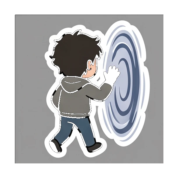 Boy with braces walking into a portal Cheerful Braces Boy sticker for expressive chats and social replies.