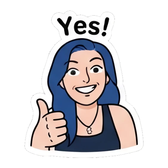 Cheerful girl giving a thumbs up saying Yes! Blue Hair Girl Daily Life sticker for expressive chats and social replies.