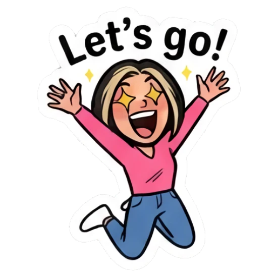 Girl jumping with excitement and star eyes Sassy Girl Daily Vibes sticker for expressive chats and social replies.