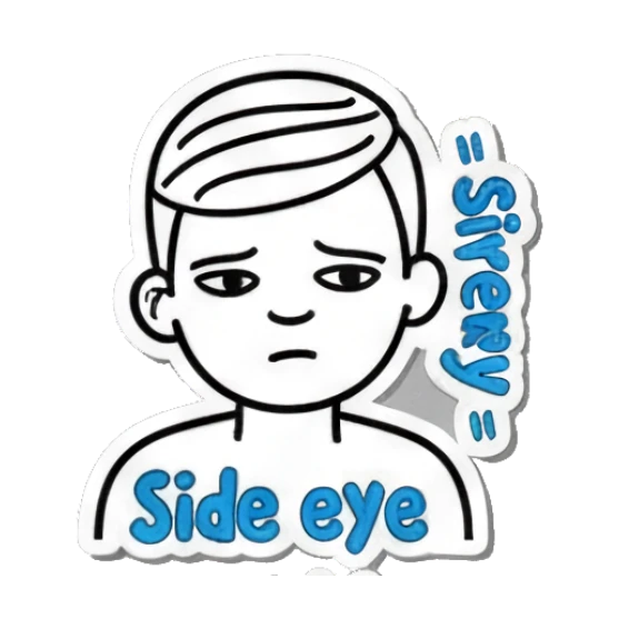 Boy giving side eye with text Side eye Keith Haring Style Doodles sticker for expressive chats and social replies.