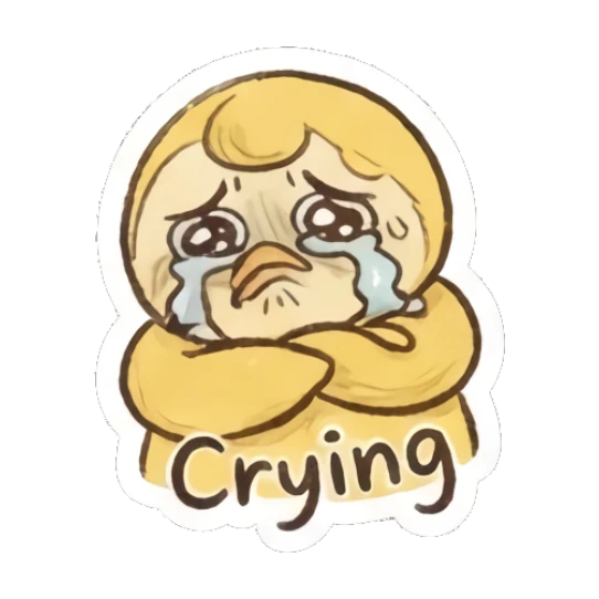 Sad yellow chick crying with crossed arms. Fluffy Yellow Chick Daily sticker for expressive chats and social replies.