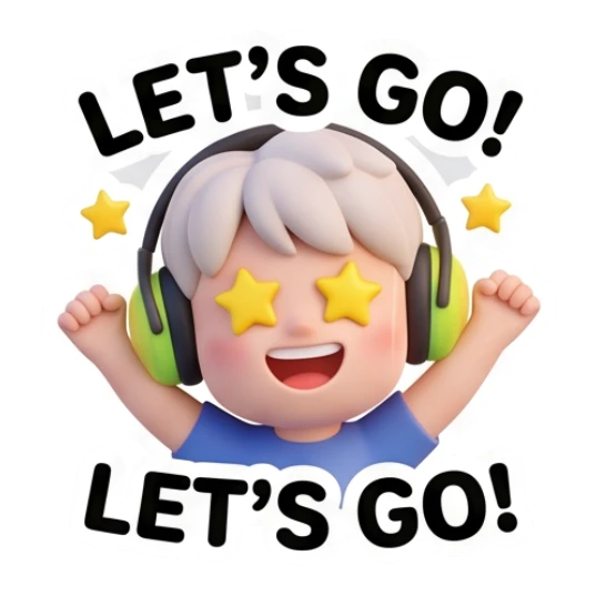 Excited boy with star eyes and raised arms saying Let's Go Gamer Boy Daily Life sticker for expressive chats and social replies.