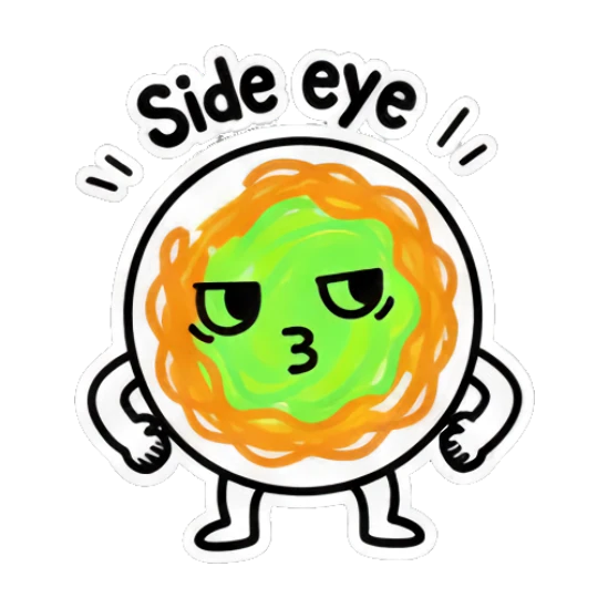 Noodle character giving a side eye glance Scribble Noodle Pals sticker for expressive chats and social replies.