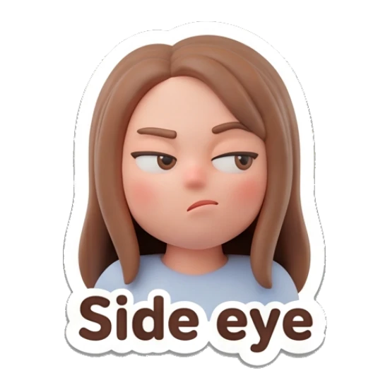 Girl giving a skeptical side eye Cute 3D Girl Expressions sticker for expressive chats and social replies.