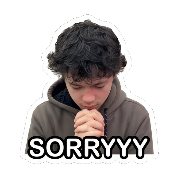 Teen boy with hands together, apologetic, text SORRYYY Teen Boy Daily Expressions sticker for expressive chats and social replies.