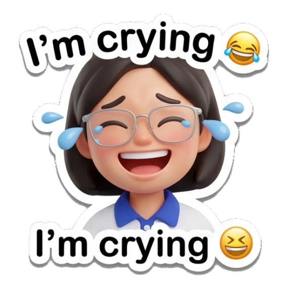 Girl with glasses laughing with tears, expressing I'm crying. Cheerful Glasses Girl Daily sticker for expressive chats and social replies.