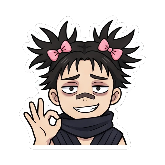 Ninja girl making an okay hand gesture with a relaxed smile. Spiky Hair Ninja Girl sticker for expressive chats and social replies.