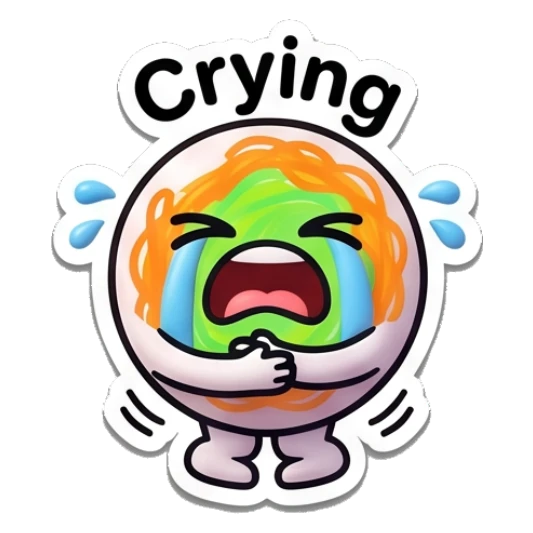Citrus character sobbing loudly with hands on chest and text Crying Citrus Buddy Adventures sticker for expressive chats and social replies.