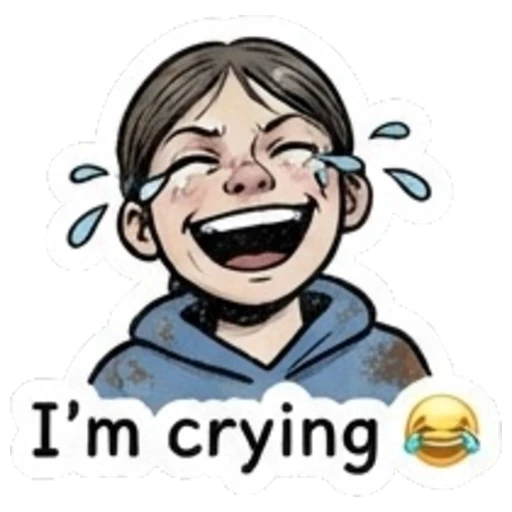 Laughing girl crying tears of joy with text I'm crying Daily Moods of a Girl sticker for expressive chats and social replies.
