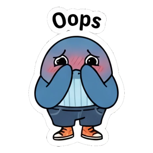 Embarrassed blue whale covering face with blush and Oops text Cool Blue Whale Vibes sticker for expressive chats and social replies.