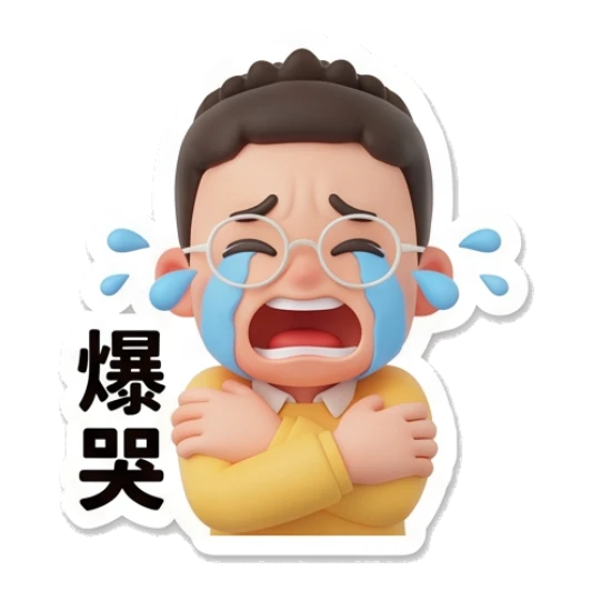 Boy with glasses crying loudly with arms crossed. Cheerful Glasses Boy Daily sticker for expressive chats and social replies.