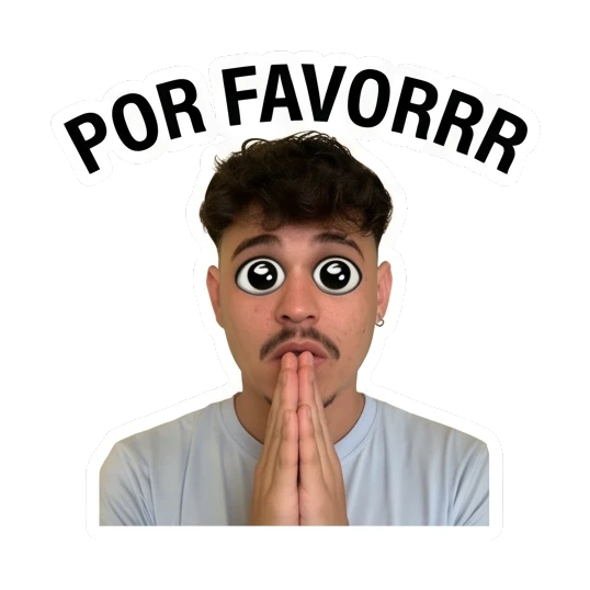 Young man looking pleadingly with hands together. Daily Life of a Trendy Guy sticker for expressive chats and social replies.