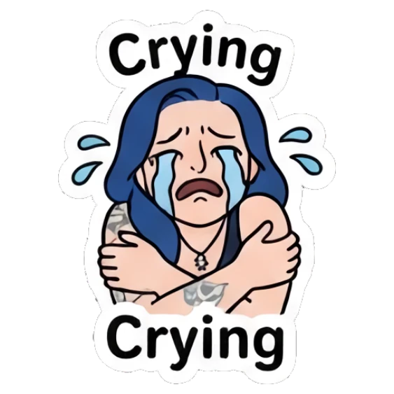 Sad girl crying with arms crossed over her chest. Blue Hair Girl Daily Life sticker for expressive chats and social replies.