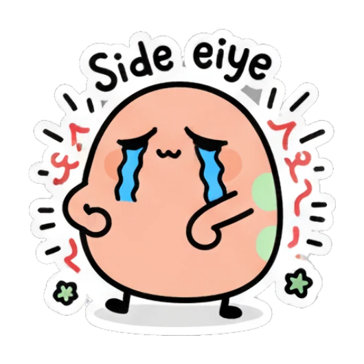 Crying egg with side eye text and motion lines Doodle Egg Moods sticker for expressive chats and social replies.
