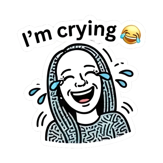 Laughing girl crying tears of joy with text I'm crying Keith Haring Style Girl sticker for expressive chats and social replies.