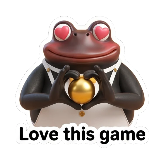 Frog forming a heart shape with hands, text Love this game Fancy Frog Sports Club sticker for expressive chats and social replies.
