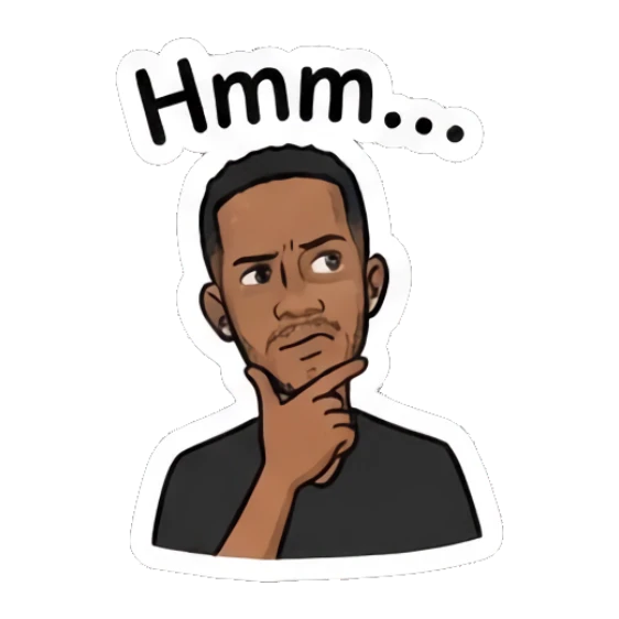 Man thinking with hand on chin with text Hmm... Modern Couple Daily Vibes sticker for expressive chats and social replies.