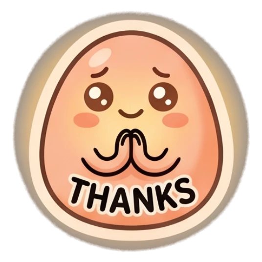 Grateful egg with hands together in prayer and text THANKS Little Egg Emotions sticker for expressive chats and social replies.
