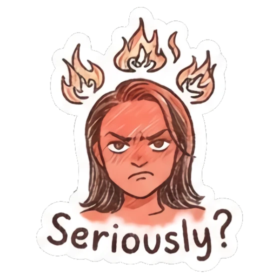 Girl looking furious with flames above head Doodle Girl Daily Expressions sticker for expressive chats and social replies.