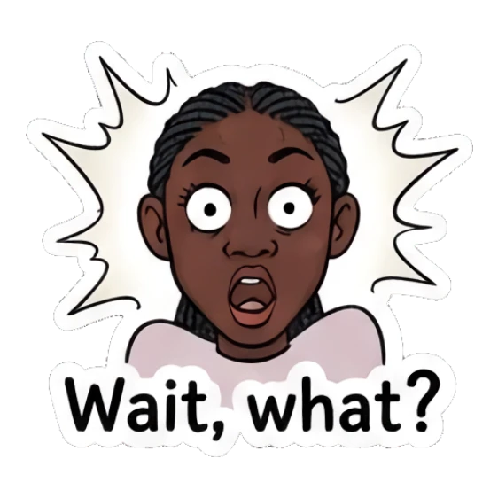 Woman looking shocked with text Wait, what? Modern Couple Daily Vibes sticker for expressive chats and social replies.