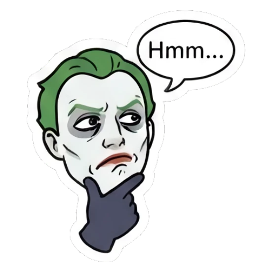 Joker thinking deeply with Hmm text Joker Comic Expressions sticker for expressive chats and social replies.