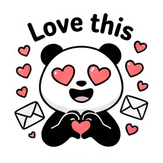 Loving panda with heart eyes making heart shape Keith Haring Style Panda sticker for expressive chats and social replies.