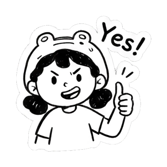 Girl in frog hat giving a thumbs up with Yes text Froggy Girl Doodles sticker for expressive chats and social replies.