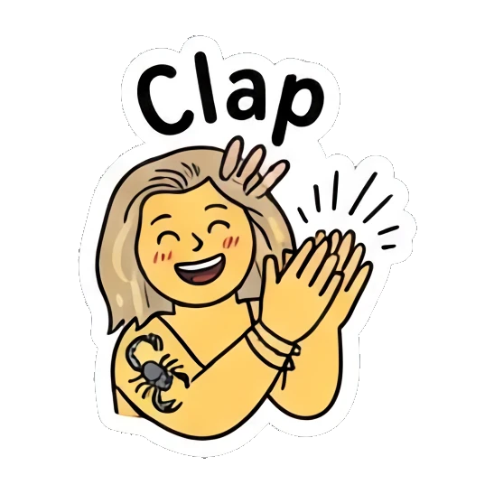 Happy girl clapping hands, saying Clap Festival Boho Girl sticker for expressive chats and social replies.
