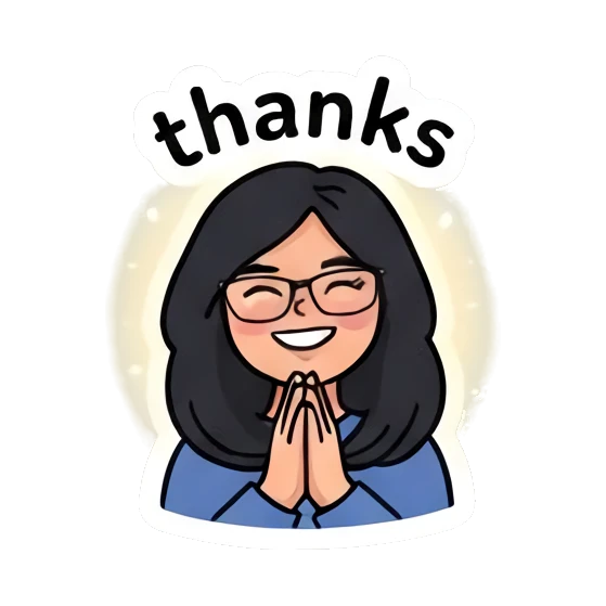 Girl with hands together in gratitude, text 'thanks' Daily Life of a Cool Girl sticker for expressive chats and social replies.