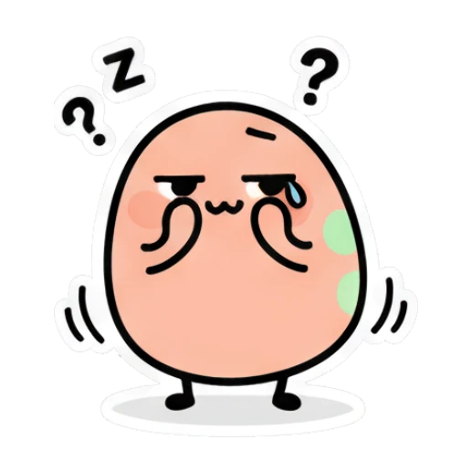Tired egg with question marks Doodle Egg Moods sticker for expressive chats and social replies.