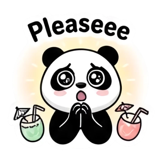 Panda saying Pleaseee with drinks Keith Haring Style Panda sticker for expressive chats and social replies.